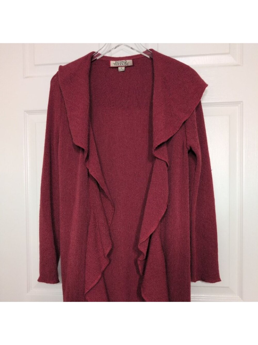 Beyond Threads Alpaca Wool Duster Womens Size Small Red Ruffle Boho Cardigan - Picture 4 of 11